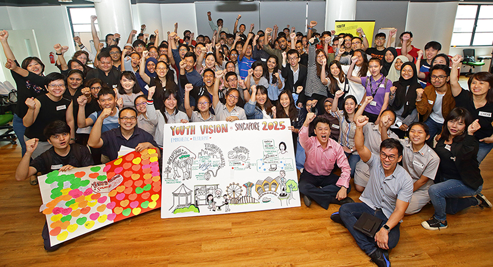 SMS Sim Ann with youth participants at SG Youth Action Plan engagement (Credit: MCCY)