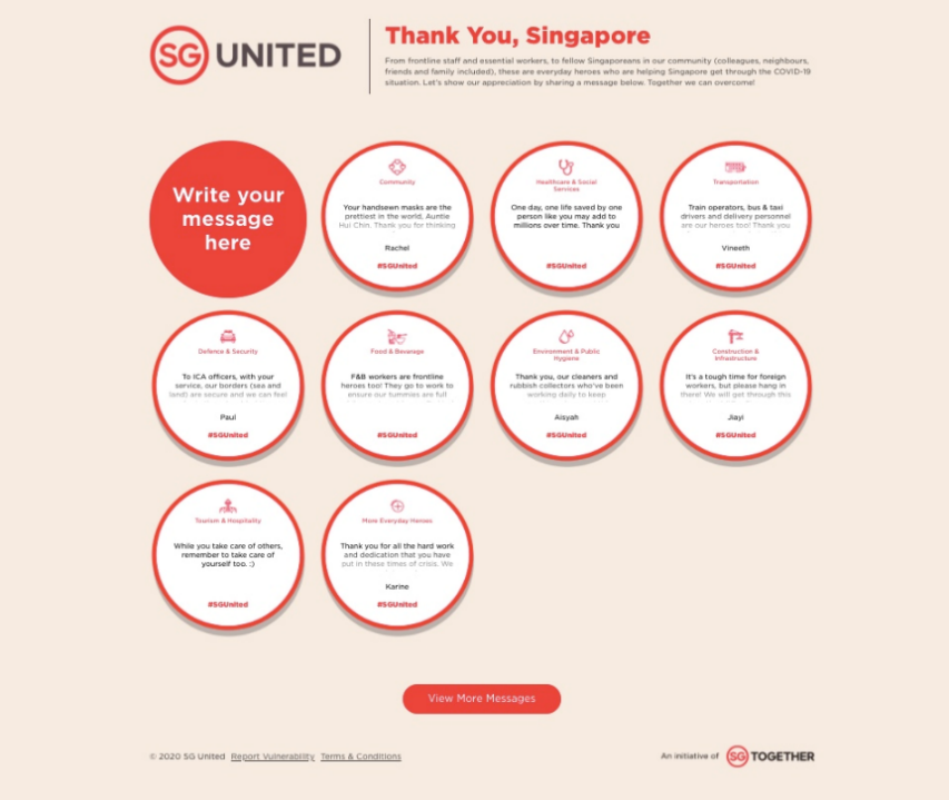 Mock-up of landing page for SG United Digital Appreciation Board