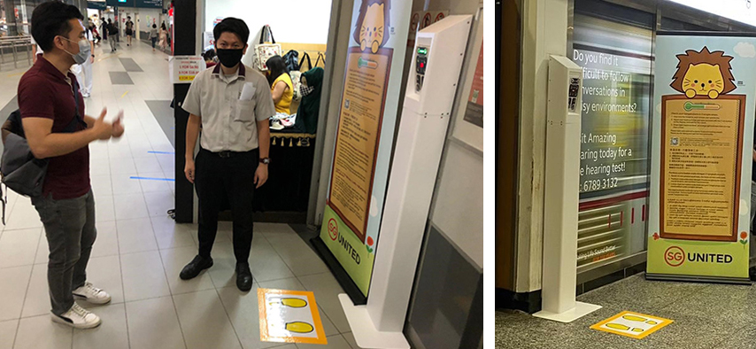Photo 2: Temperature Self-Check Kiosks at Serangoon Bus Interchange (left) and Tiong Bahru MRT Station (right)