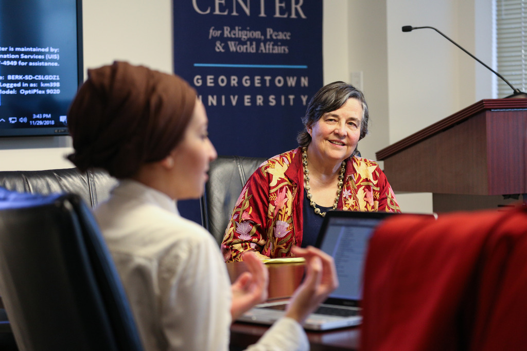 Katherine Marshall teaches an undergraduate class at the Georgetown University Berkley Center for Religion, Peace, and World Affairs. Photo Credit: Georgetown University